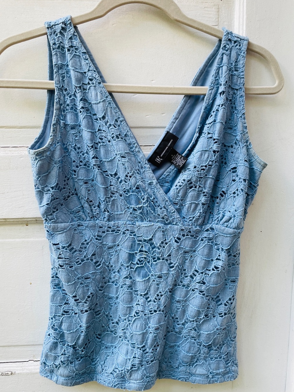 INC International Concepts Powder Blue Floral Lace V-Neck Top S